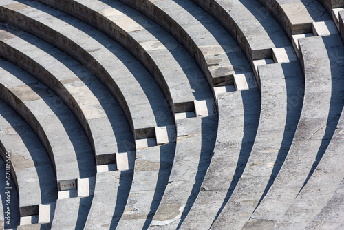 Seating detail view at the Roman Theatre of Orange and Triumphal Arch of Orange, France photo