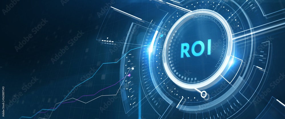ROI Return on investment financial growth concept. Business, Technology, Internet and network concept. 3d illustration ROI Return on investment financial growth concept. Business, Technology, Internet and network concept. 3d illustration