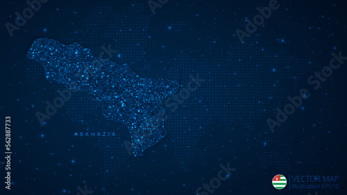 Map of Abkhazia modern design with polygonal shapes on dark blue background. Business wireframe mesh spheres from flying debris. Blue structure style vector illustration concept