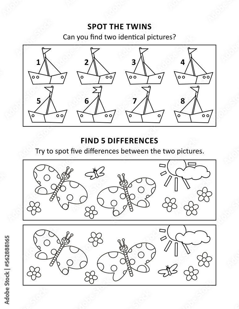 Activity sheet for kids with two visual puzzles, also can be used as coloring page, printable, fit Letter or A4 paper.
Activity sheet for kids with two visual puzzles, also can be used as coloring page, printable, fit Letter or A4 paper.