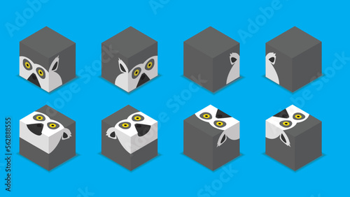 Animal Dice 3D Character Ring-Tailed Lemur Cartoon Vector