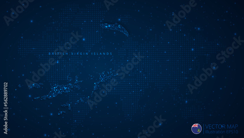 Fototapeta Naklejka Na Ścianę i Meble -  Map of British Virgin Islands modern design with polygonal shapes on dark blue background. Business wireframe mesh spheres from flying debris. Blue structure style vector illustration concept