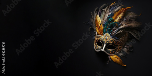Masquerade Venetian Carnival Mask - Banner Party Concept with Copy Space for Text. Generative AI
