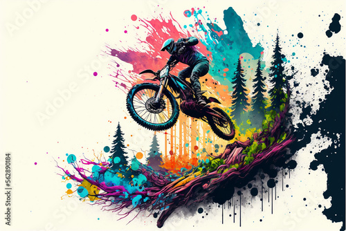 Motocross, racing, biker, bicycle,  splash art, colorful, creative, painting, adrenaline, downhill