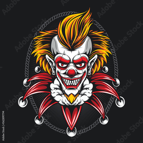 creepy clown head vector illustration