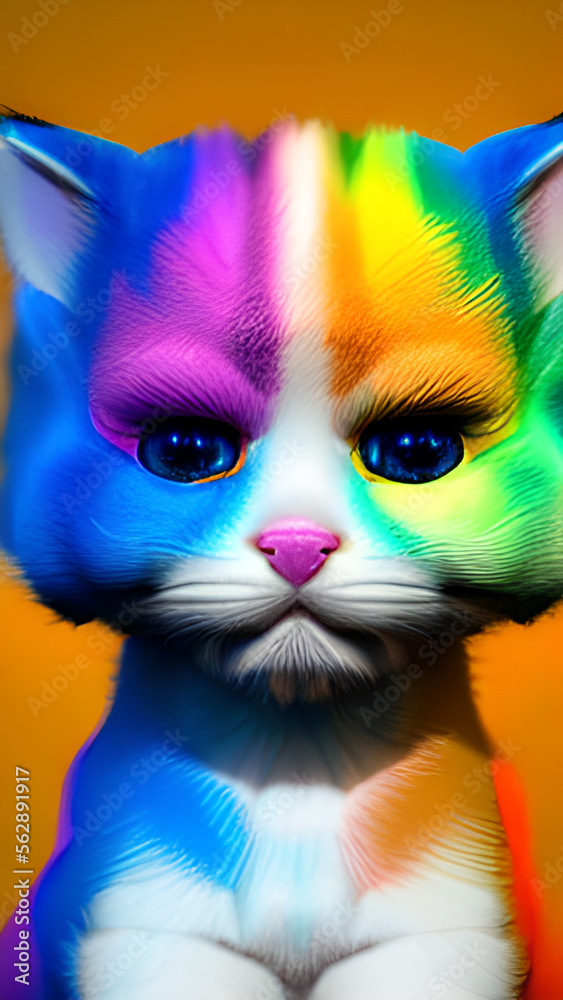 Fototapeta premium cute rainbow kitten colorful generative ai