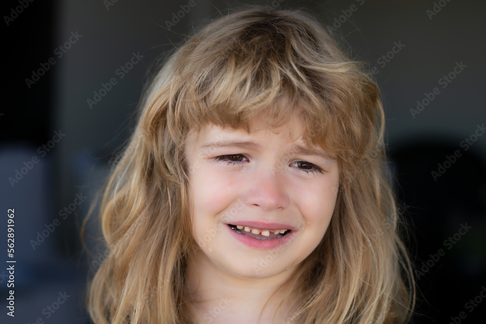 Portrait of crying kid. Upset sad child cry. Kid emotions. Small child crying dramatically. Upset child throwing a tantrum. Portrait of crying kid. Upset sad child cry. Kid emotions. Small child crying dramatically. Upset child throwing a tantrum.