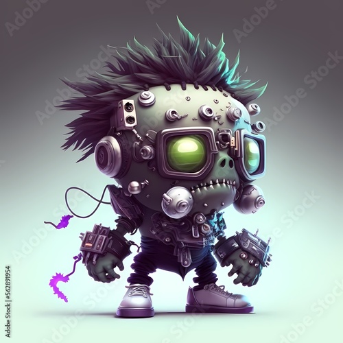 3d Monster character Illustration cyberpunk and Steampunk style design