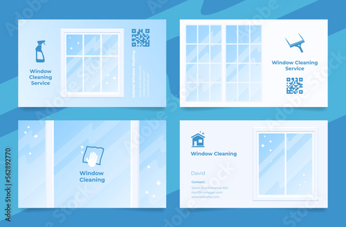 Window cleaning service advertising business card set vector illustration. Household hygiene