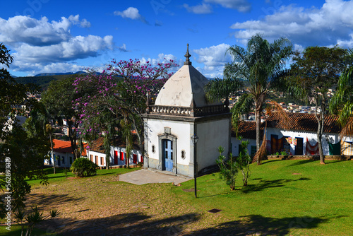 Chapels harboring the masterpiece sculptures of baroque artist Aleijadinho illustrating the Stations of the Cross, Santuário do Bom Jesus de Matosinhos, Congonhas, Minas Gerais, Brazil photo