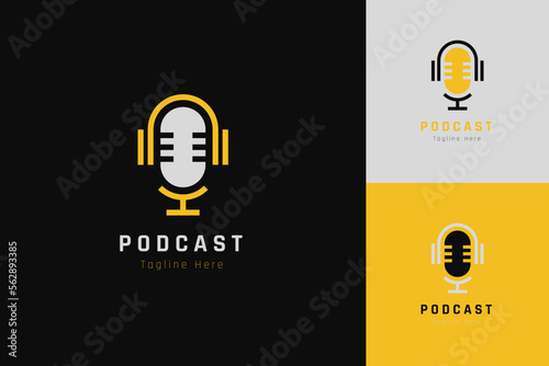 Set of podcast microphone logo vector design template with different color style