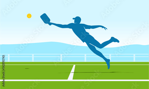  Premium editable vector file of pickleball player backhand try to reach the ball best for your digital design and print mockup