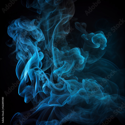 Blue Smoke on Black Background Generative