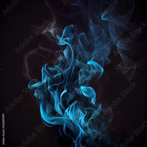 Blue Smoke on Black Background Generative