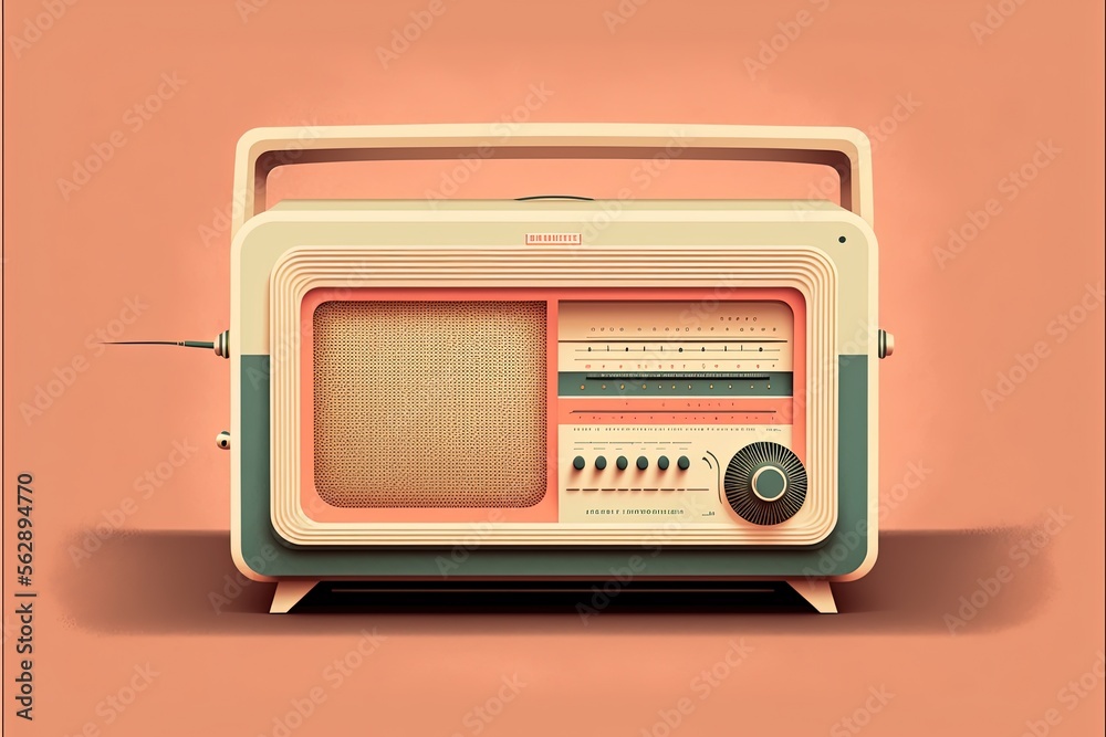 Fototapeta premium Old radio, 80s and 90s, retro colors, background. Generative AI