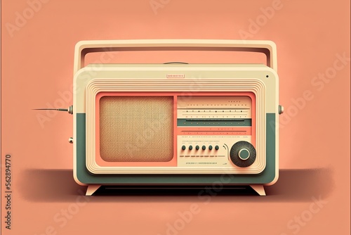 Old radio, 80s and 90s, retro colors, background. Generative AI photo