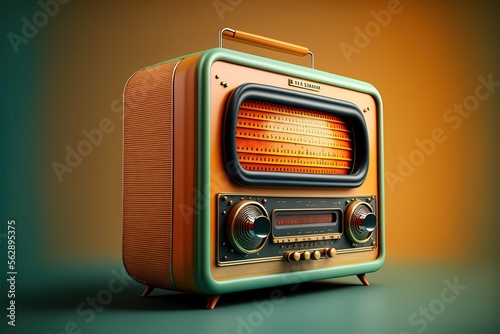 Old radio, 80s and 90s, retro colors, background. Generative AI
