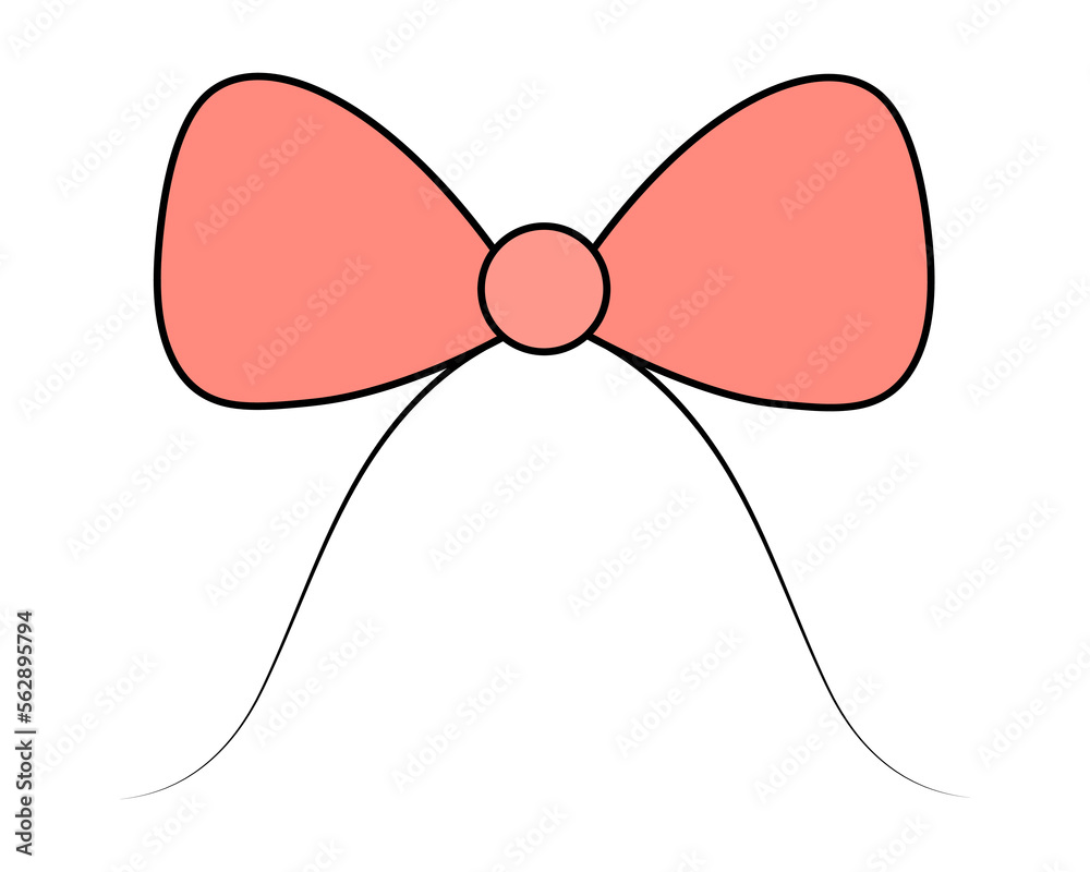 The bow is red. Decoration for gift, surprise, bouquet with ribbons. The ribbon is beautifully tied. knot. Color vector illustration. Cartoon style. Romantic print. Isolated background. The bow is red. Decoration for gift, surprise, bouquet with ribbons. The ribbon is beautifully tied. knot. Color vector illustration. Cartoon style. Romantic print. Isolated background.
