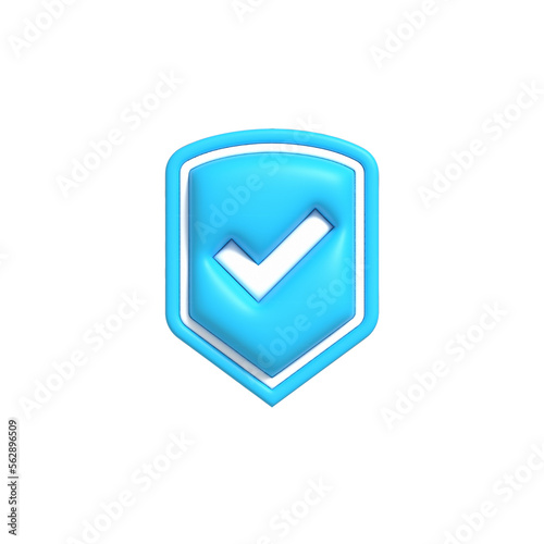 Guard shield icon, Safety shield with check mark inside, Security and Guaranteed 3d render illustration
