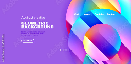 Colorful shiny and glossy circles abstract composition with light and shadow effects, geometric vector abstract background