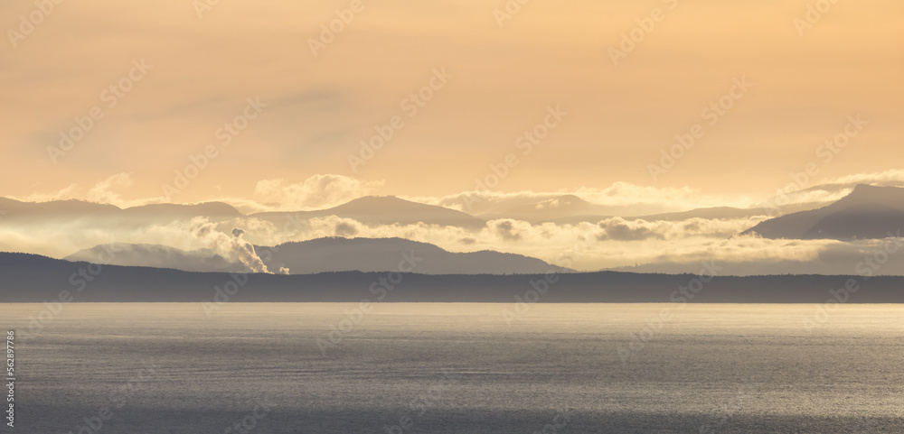 Vancouver Island Covered in Clouds during winter sunset. Viewed from Cypress Lookout, West Vancouver, British Columbia, Canada.