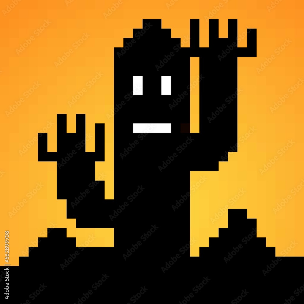 pixel art of a evil cactus cartoon