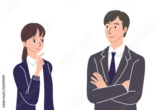 笑顔のスーツの男性と女性のイラスト　学校の先生
