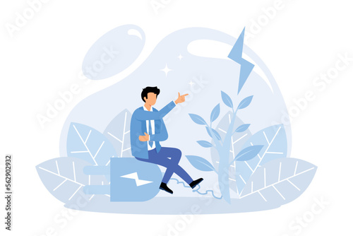 Sustainability illustration. Sustainable clean industrial factory, renewable energy sources and green electricity. Flat vector modern illustration 