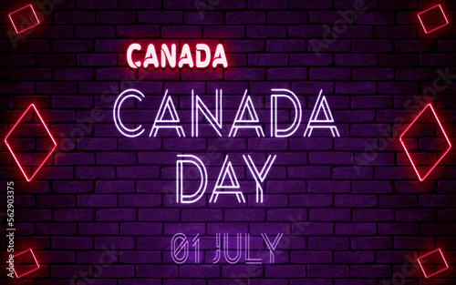 Happy Canada Day of Canada  01 July. World National Days Neon Text Effect on bricks background