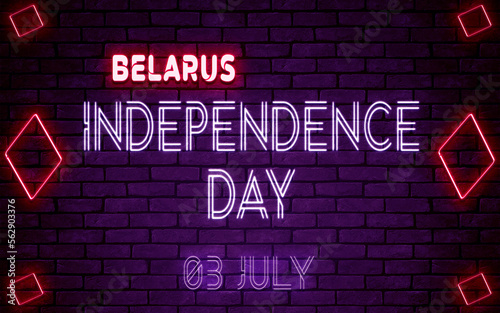 Happy Independence Day of Belarus, 03 July. World National Days Neon Text Effect on bricks background