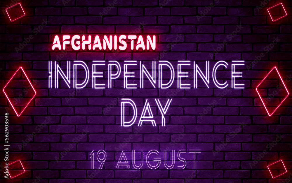 Happy Independence Day of Afghanistan, 19 August. World National Days Neon Text Effect on bricks background