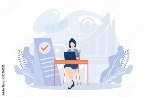 Business people illustration. Diverse characters and persons with disability working together at office. People talking with colleagues and planning financial strategy. Flat vector modern illustration
