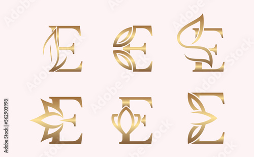 Print op canvas monogram set of letter E brand beauty logo