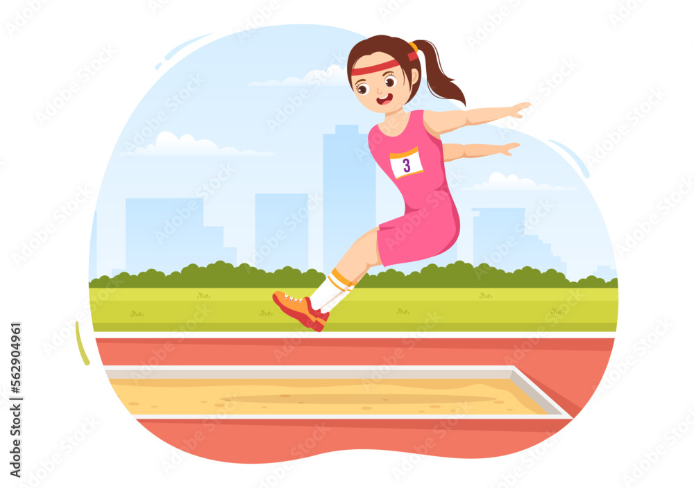Long Jump Illustration with Kids Doing Jumps in Sand Pit for Web Banner or Landing Page in Sport Championship Flat Cartoon Hand Drawn Templates Long Jump Illustration with Kids Doing Jumps in Sand Pit for Web Banner or Landing Page in Sport Championship Flat Cartoon Hand Drawn Templates