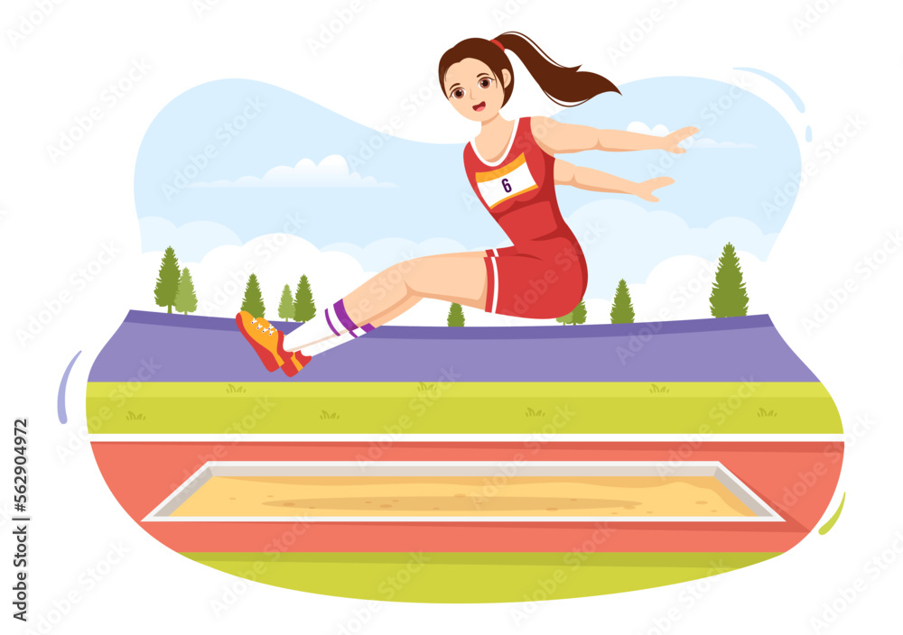 Long Jump Illustration with Athlete Doing Jumps in Sand Pit for Web Banner or Landing Page in Sport Championship Flat Cartoon Hand Drawn Templates Long Jump Illustration with Athlete Doing Jumps in Sand Pit for Web Banner or Landing Page in Sport Championship Flat Cartoon Hand Drawn Templates
