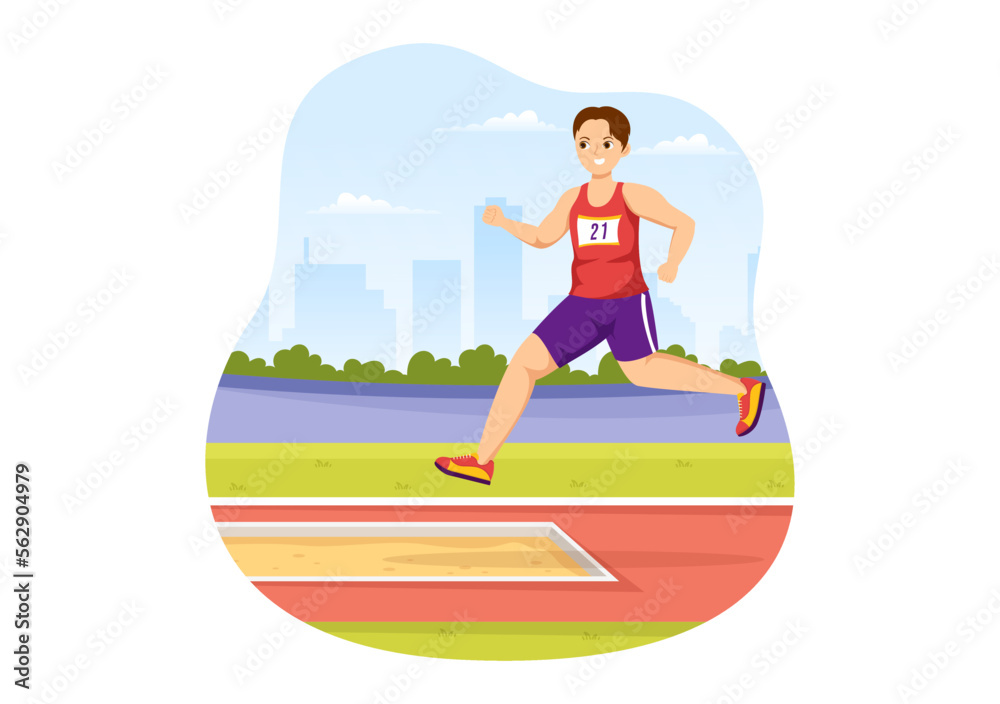 Long Jump Illustration with Athlete Doing Jumps in Sand Pit for Web Banner or Landing Page in Sport Championship Flat Cartoon Hand Drawn Templates Long Jump Illustration with Athlete Doing Jumps in Sand Pit for Web Banner or Landing Page in Sport Championship Flat Cartoon Hand Drawn Templates