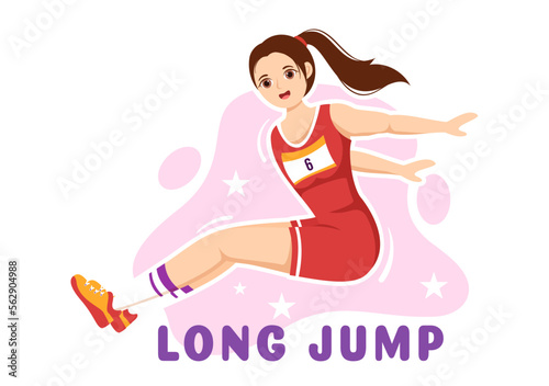 Long Jump Illustration with Athlete Doing Jumps in Sand Pit for Web Banner or Landing Page in Sport Championship Flat Cartoon Hand Drawn Templates