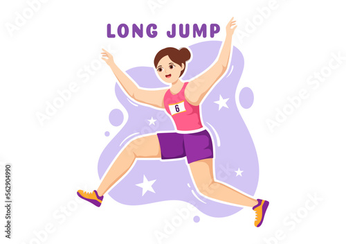 Long Jump Illustration with Athlete Doing Jumps in Sand Pit for Web Banner or Landing Page in Sport Championship Flat Cartoon Hand Drawn Templates
