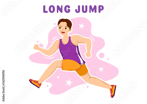 Long Jump Illustration with Athlete Doing Jumps in Sand Pit for Web Banner or Landing Page in Sport Championship Flat Cartoon Hand Drawn Templates