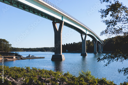 Aerial view of Lovo bridge, in Kasnas, Lövö road bridge in Kimitoön, Kemionsaari, Uusimaa, Finland in a summer sunny day photo