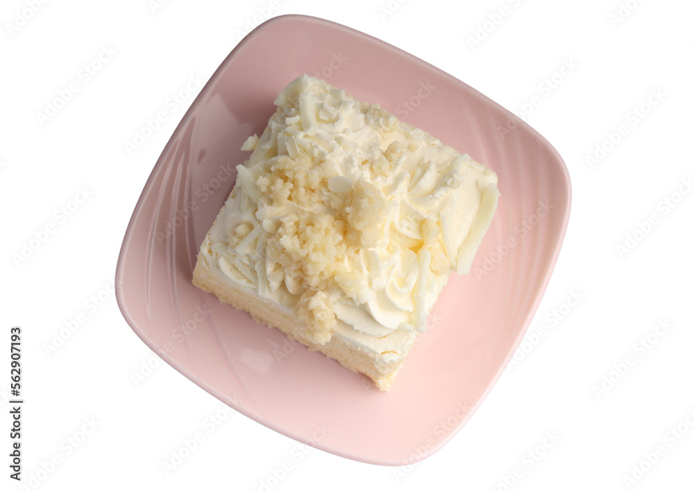 Vanilla cake in a plate on a white background