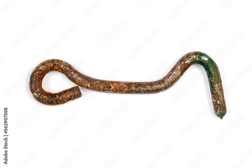 Rusty door hook on a white background. Old door hook. Rusty door hook on a white background. Old door hook.