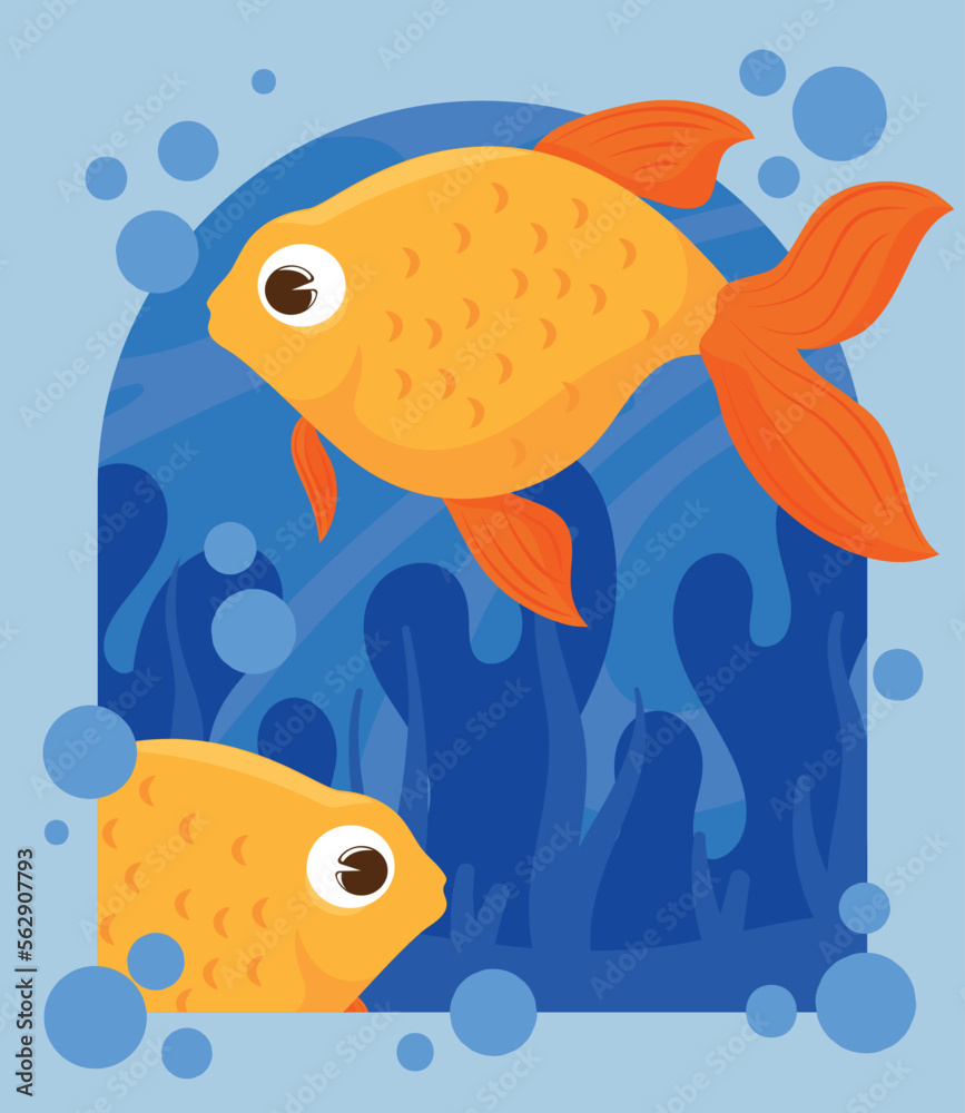 Naklejka premium yellow fishes bubbles