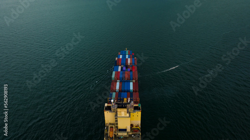 aerial photography cargo ship marine import export international, global business and industry transportation concept,