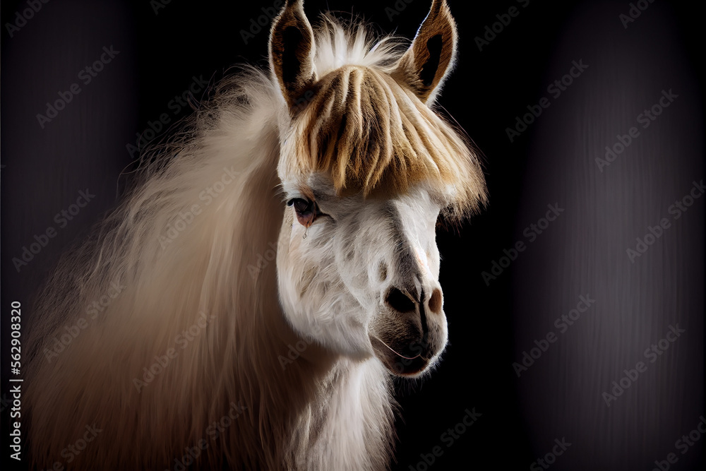 Naklejka premium Portrait of a llama on a black background. generative ai