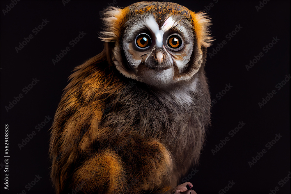 Fototapeta premium Portrait of a loris on a black background. generative ai
