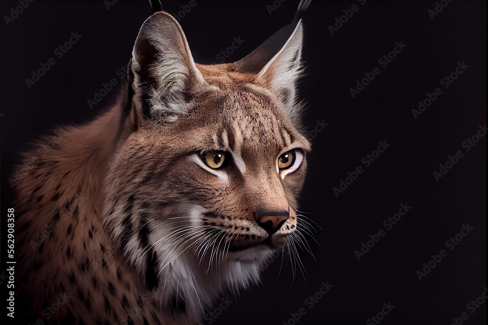 Obraz premium Portrait of a lynx on a black background. generative ai