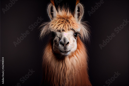 Portrait of a llama on a black background. generative ai