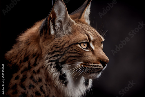 Portrait of a lynx on a black background. generative ai photo