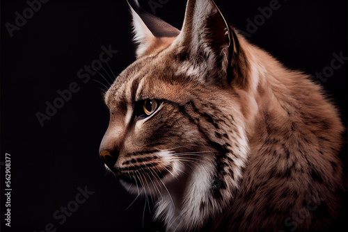 Portrait of a lynx on a black background. generative ai